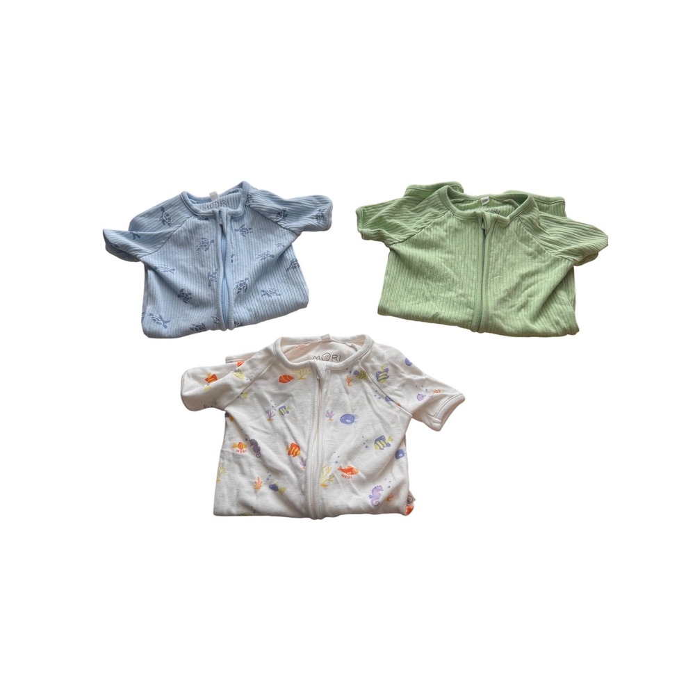 Mori Baby Romper Lot Set of 3 3-6M Bamboo Organic Cotton Ribbed Sea Life Turtles